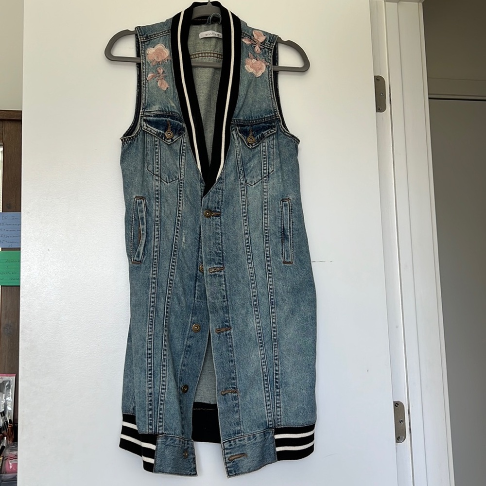 Denim Sleeveless Dress with Floral Embroidery